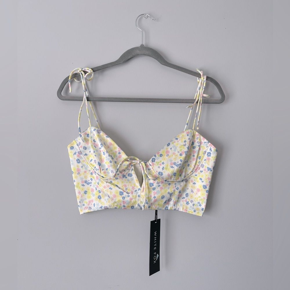 NWT white fox floral spring crop corset tank top size medium